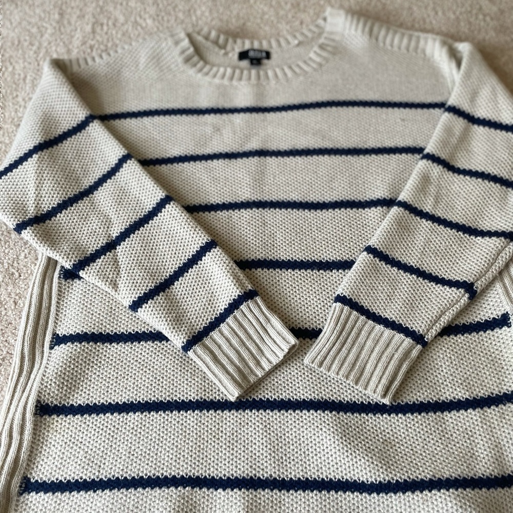 Tan and blue sweater